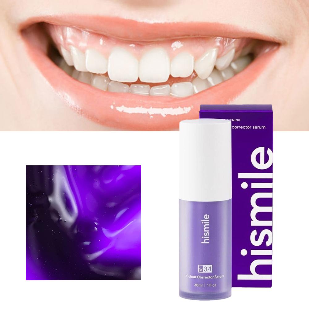 Teeth Whitening Cream - ยาสีฟัน Hismile V34 สูตรไวท์เทนนิ่ง สีม่วง แบบกด