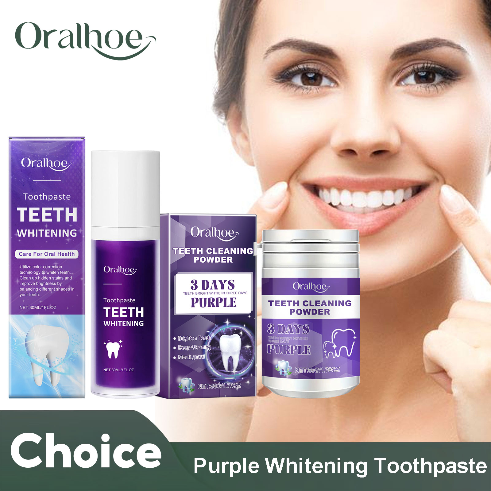 Teeth Whitening Flash - สีม่วง Corrector ยาสีฟันไวท์เทนนิ่งทําความสะอาดฟันลึกลดคราบจุลินทรีย์ Breath Freshen 5