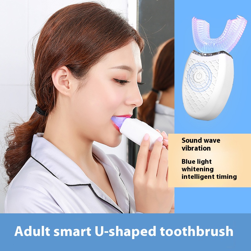 Teeth Whitening Gum - แปรงสีฟันไฟฟ้ารูปตัว U สําหรับผู้ใหญ่ - ชุดฟอกสีฟันขนแปรงนุ่ม ดูแลช่องปากพร้อมไทม์อัตโนมัติ
