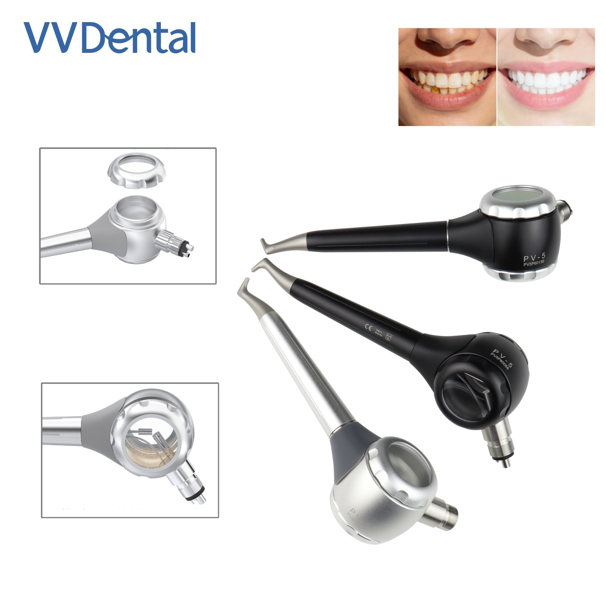Teeth Whitening Free - ปืนพ่นทรายฟอกสีฟัน VV Dental 2/4 รู พร้อมหน้าต่างใสสองด้าน