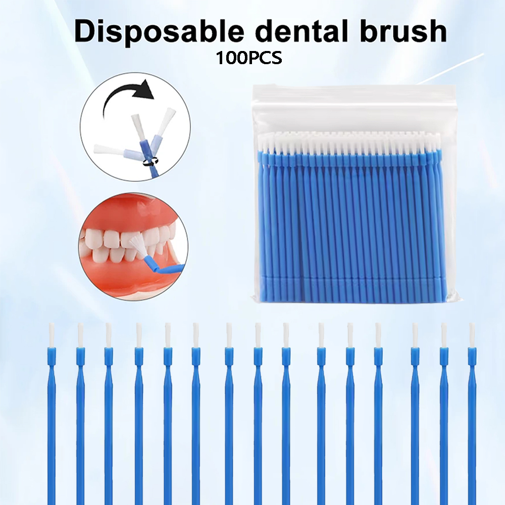 Teeth Whitening Products - แปรงไมโครแบบใช้แล้วทิ้งสำหรับทันตกรรม 100 ชิ้น แปรงด้ามยาวแบบโค้งงอได้ สำหรับฟอกสีฟัน ทำความสะอาดช่องปาก