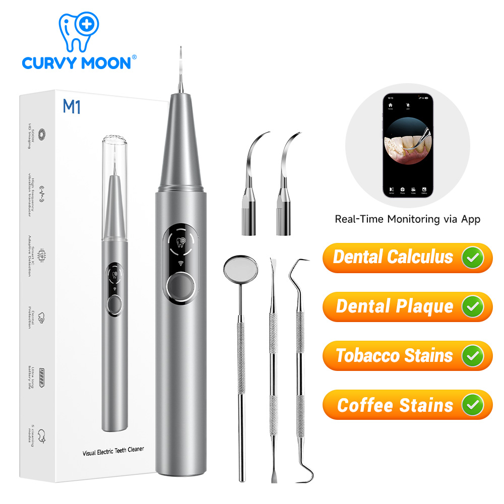Teeth Whitening Products - CURVY MOON เครื่องทำความสะอาดฟันด้วยคลื่นอัลตราโซนิกแบบไฟฟ้าพร้อมกล้อง กำจัดคราบหินปูน เครื่องมือทำความสะอาดคราบฟัน การดูแลฟันขาว