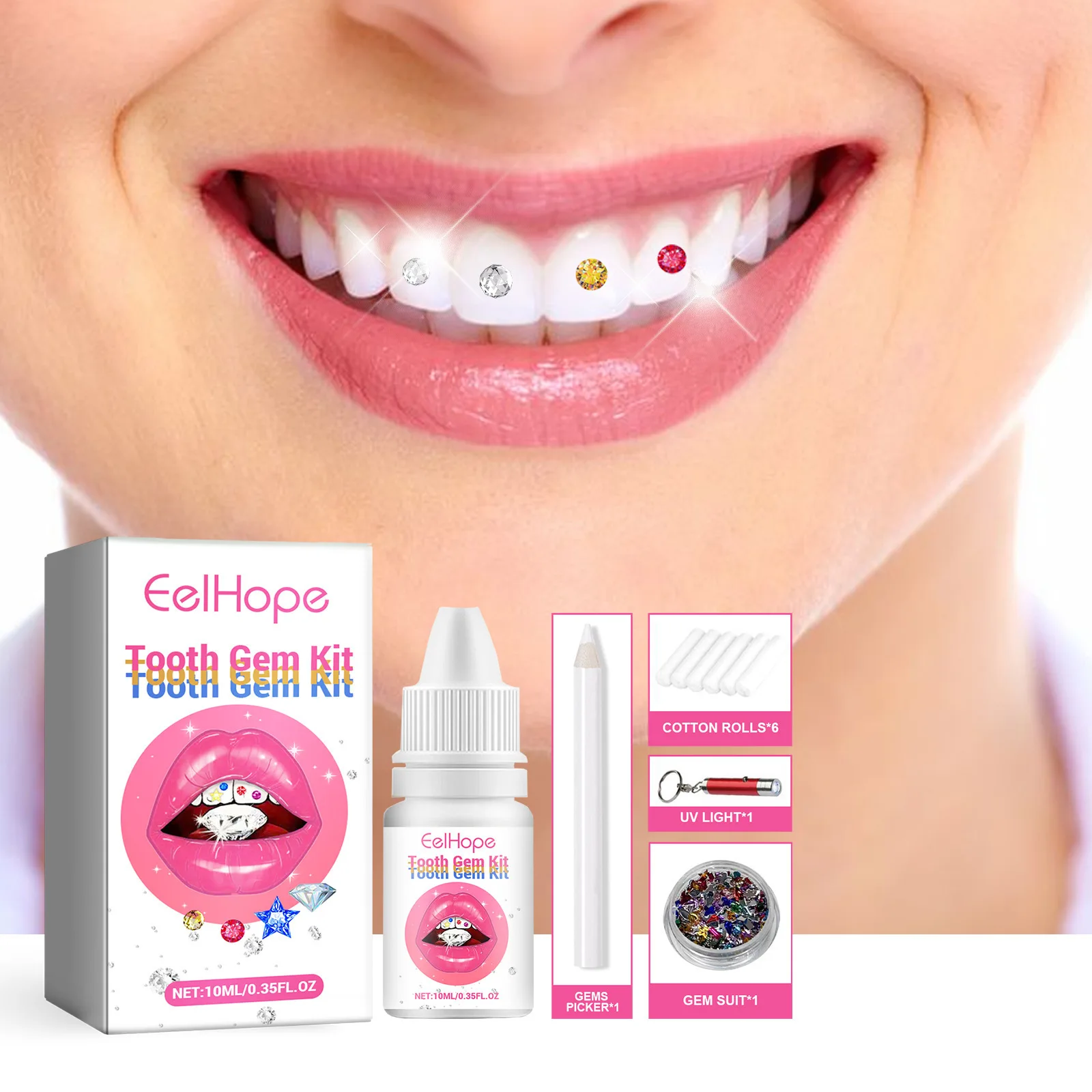 Teeth Whitening Free - ชุดอุปกรณ์ตกแต่งฟัน DIY ประดับด้วยหินใสสวยงาม กลิตเตอร์เพิ่มความโดดเด่น ยิ้มสวยด้วยคริสตัลติดฟัน แข็งแรง