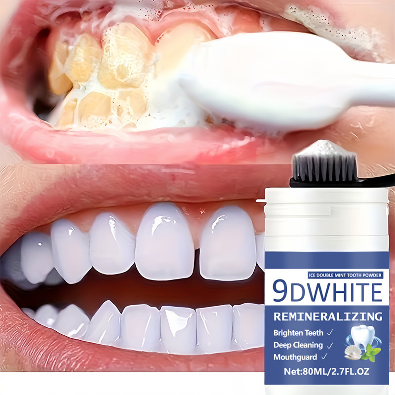 Teeth Whitening Free - ผงฟอกสีฟัน 9D สีม่วง 80 มล. ผงทำความสะอาดฟันอย่างล้ำลึก,