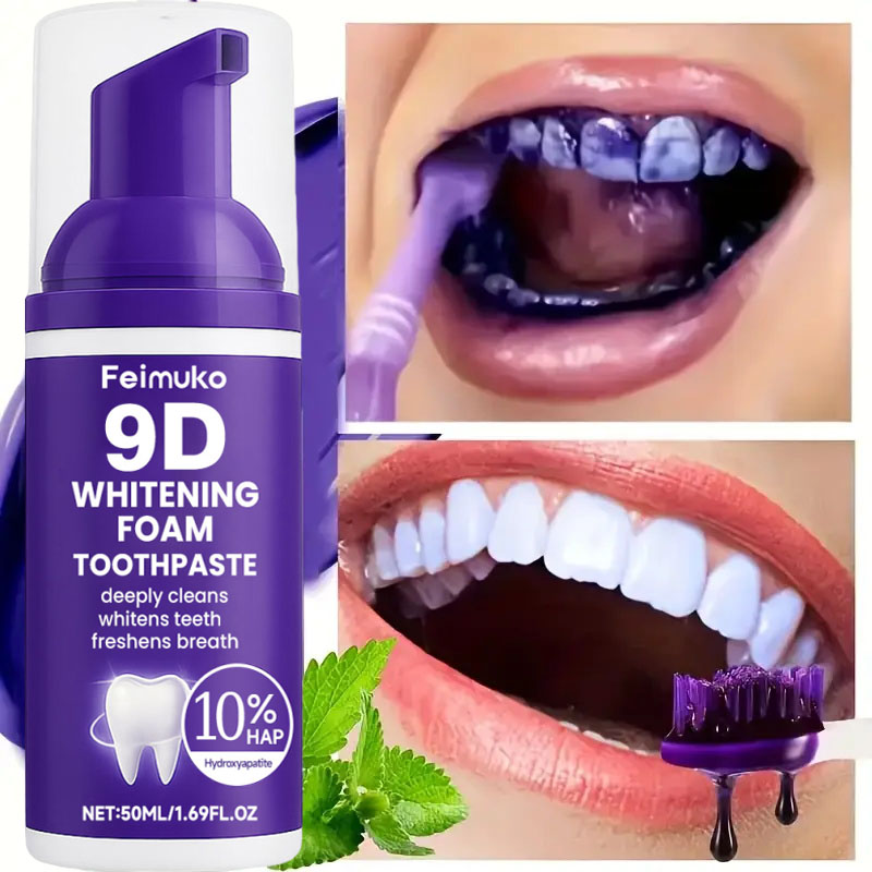 ยาสีฟันมูสฟอกสีฟัน 9D สีม่วง ข - Teeth Whitening Cream บทวิจารณ์และราคา